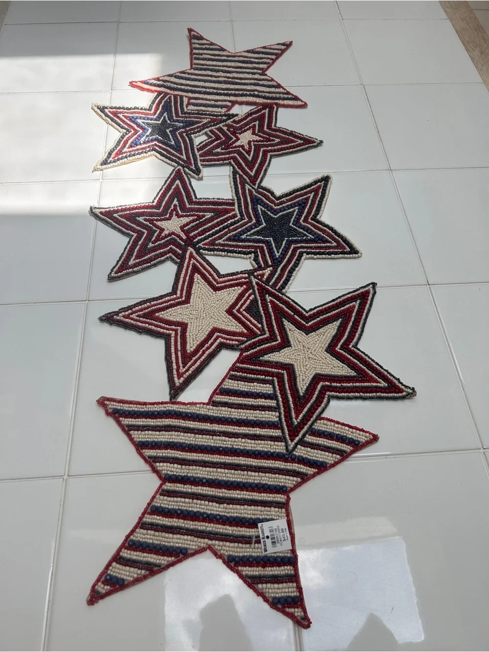 Patriotic Beaded Star Table Runner in Red, White & Blue - Home Accents